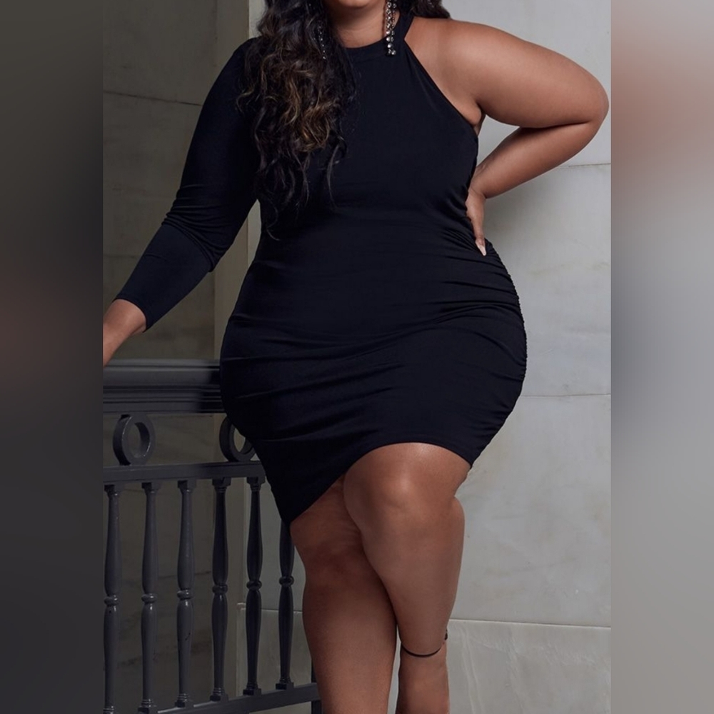 Eloquii Strong Shoulder Dress with Cold Shoulder - Black